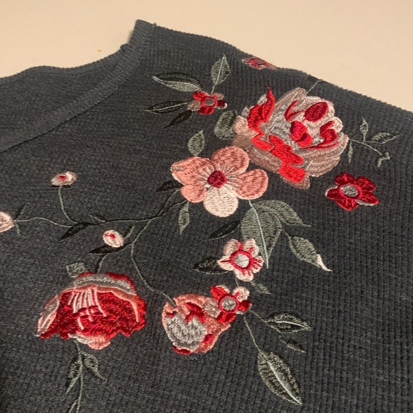 Woman Within Black Floral Embroidered Waffle Knit Sweater - Picture 6 of 9